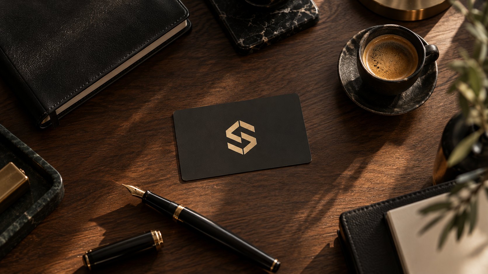 SolidStudio metalna vizit karta na stolu